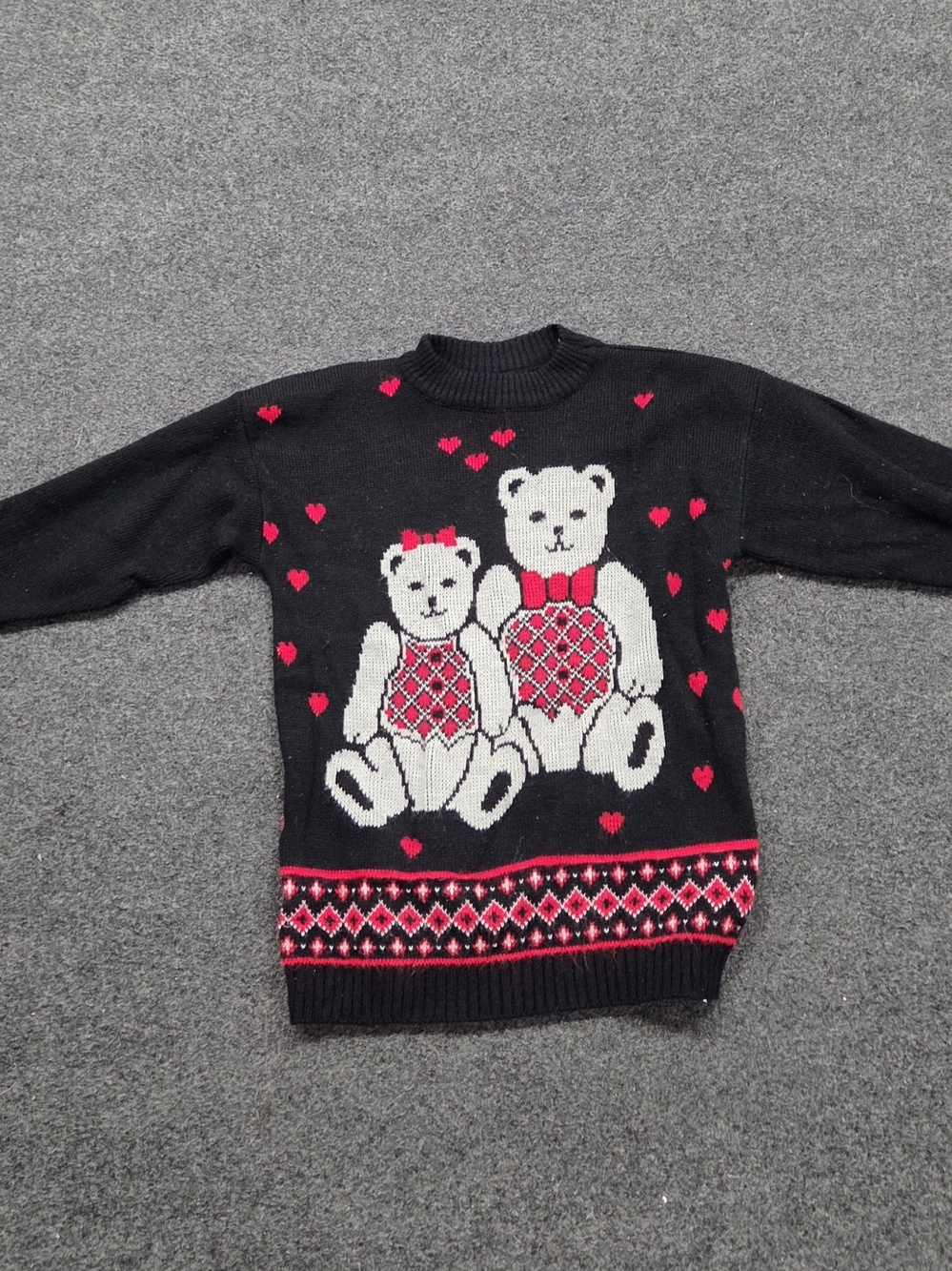 Kids Black Teddy Sweater with Pink Hearts